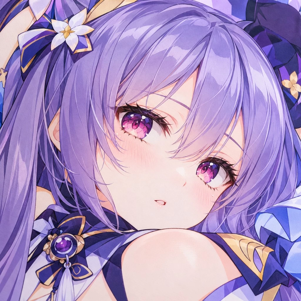 Close-up of printed artwork and fabric texture on a dakimakura cover