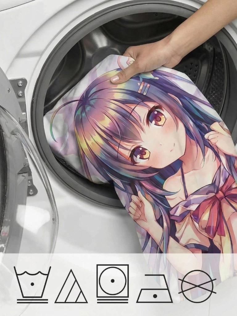 Placing a printed dakimakura cover into a washing machine