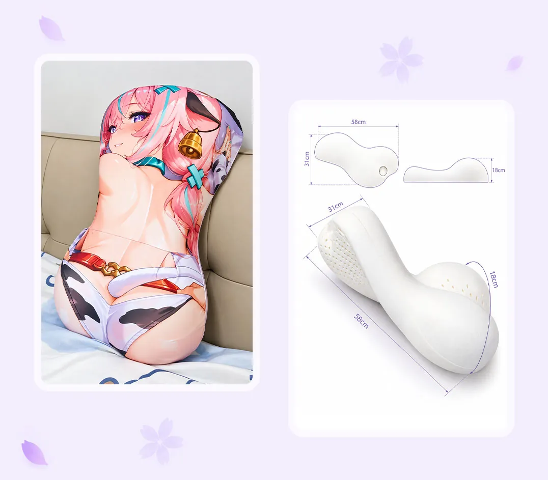 Molded three-dimensional latex pillow with its side profile and dimensions