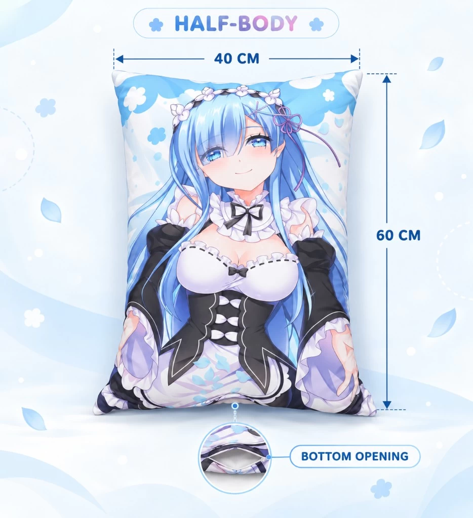 Half body pillow, 40 by 60 centimeters, with a bottom opening