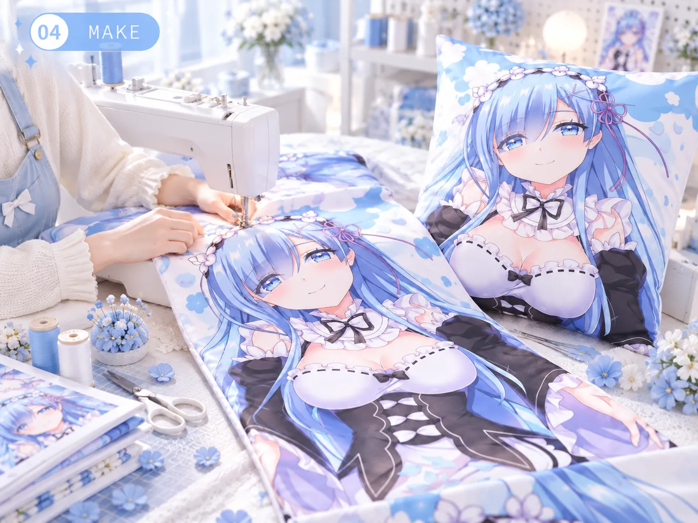 Sewing a printed pillow cover — customization process illustration