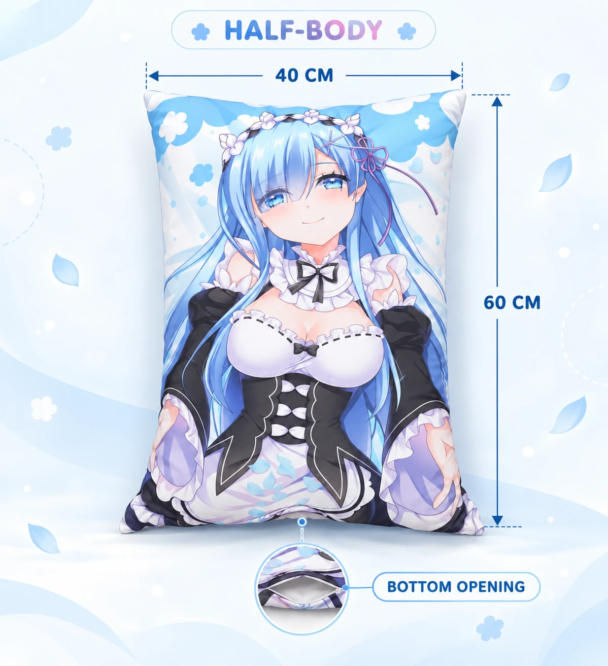 Half body pillow with hole size 40x60 cm