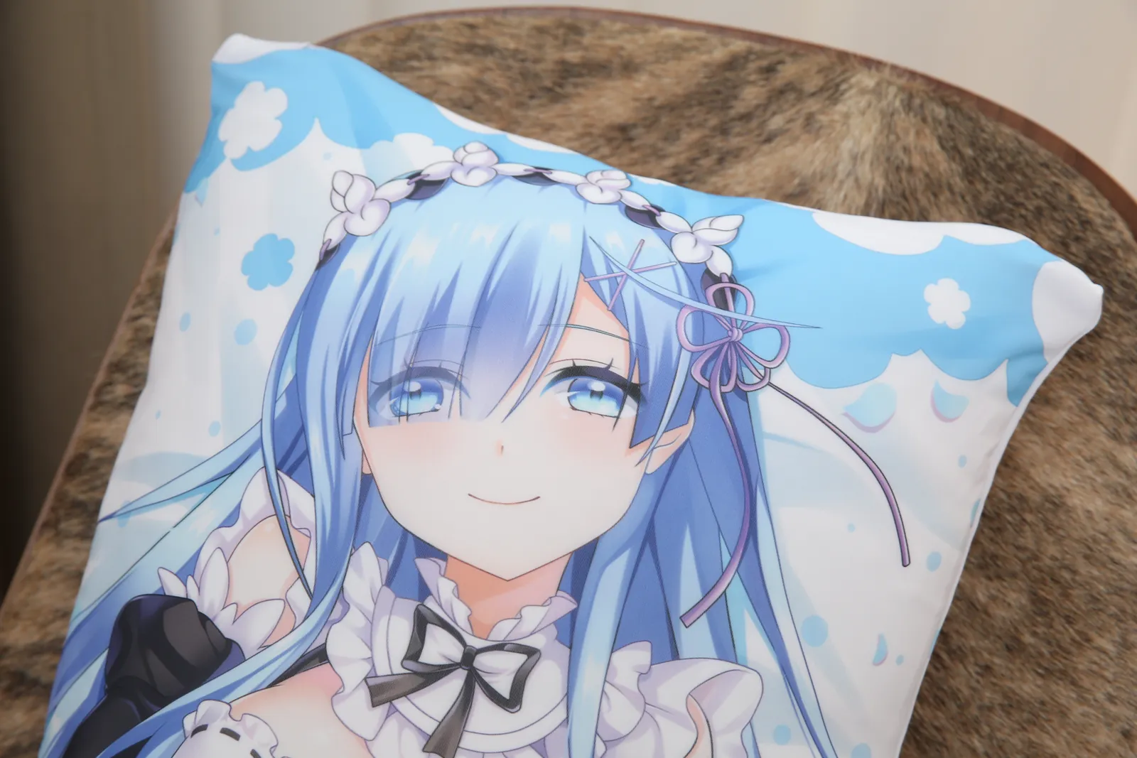 Close-up of custom anime artwork printed on smooth 2WAY pillow fabric