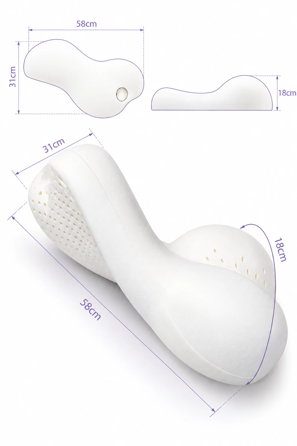 3D latex pillow dimensions and shape illustration